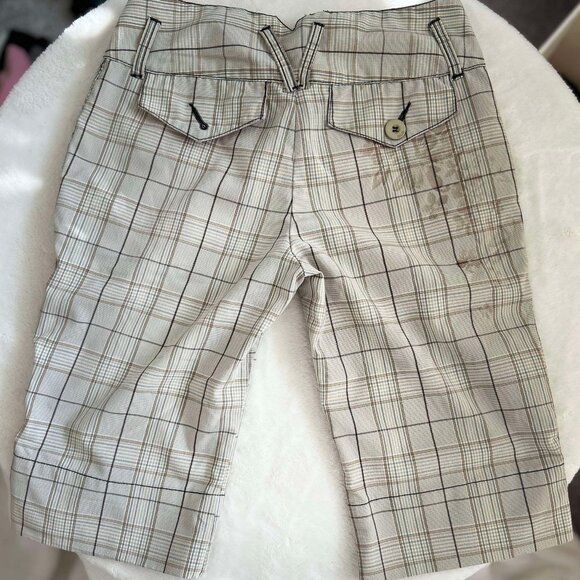 GLO Tailored Goods Beige Bermuda Shorts with a Floral Print & Pink Satin Accents - Picture 7 of 7